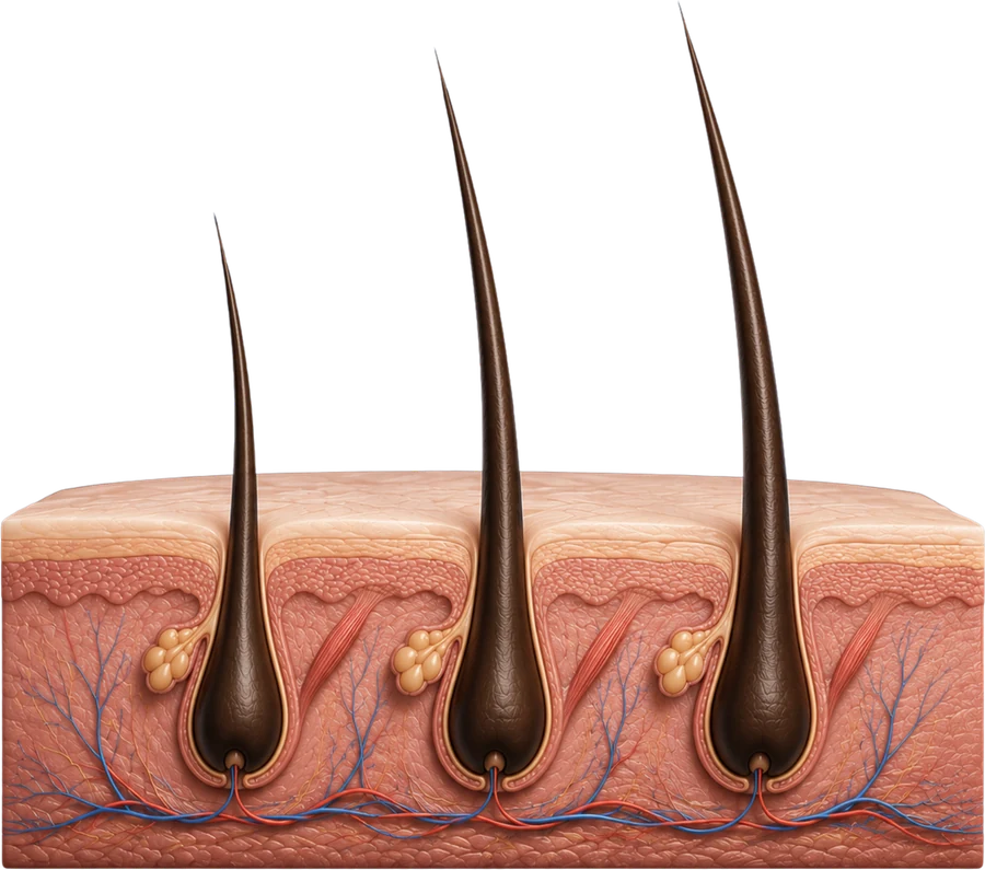 Hair follicle cross-section — how minoxidil works