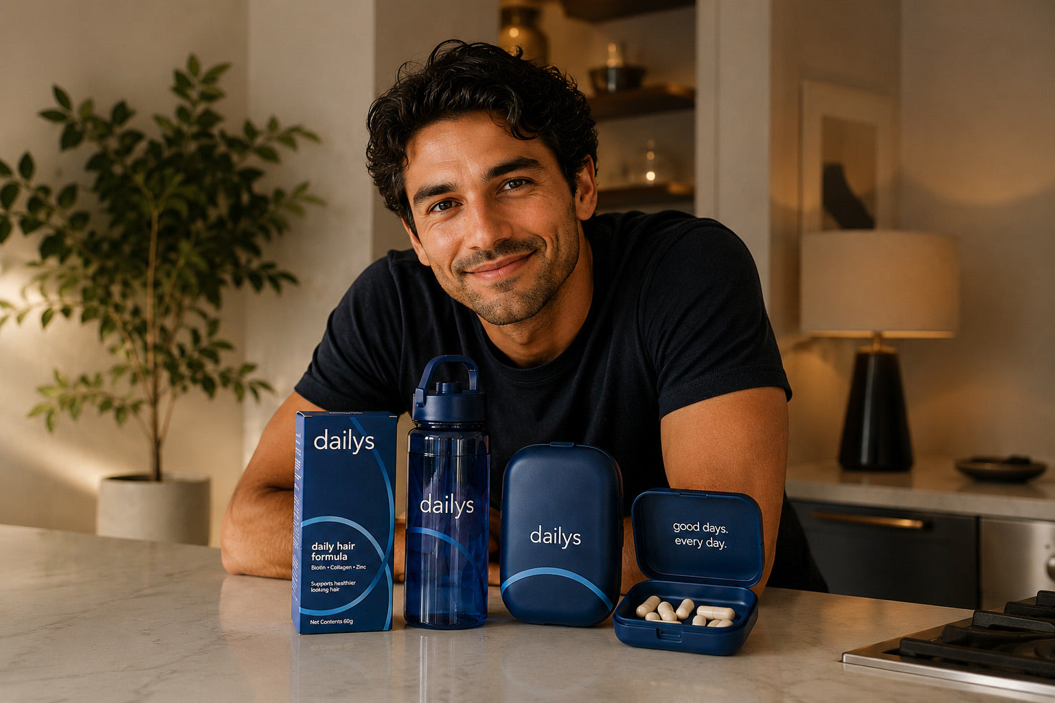 A Aesthetic Culture customer at home with the daily hair formula kit